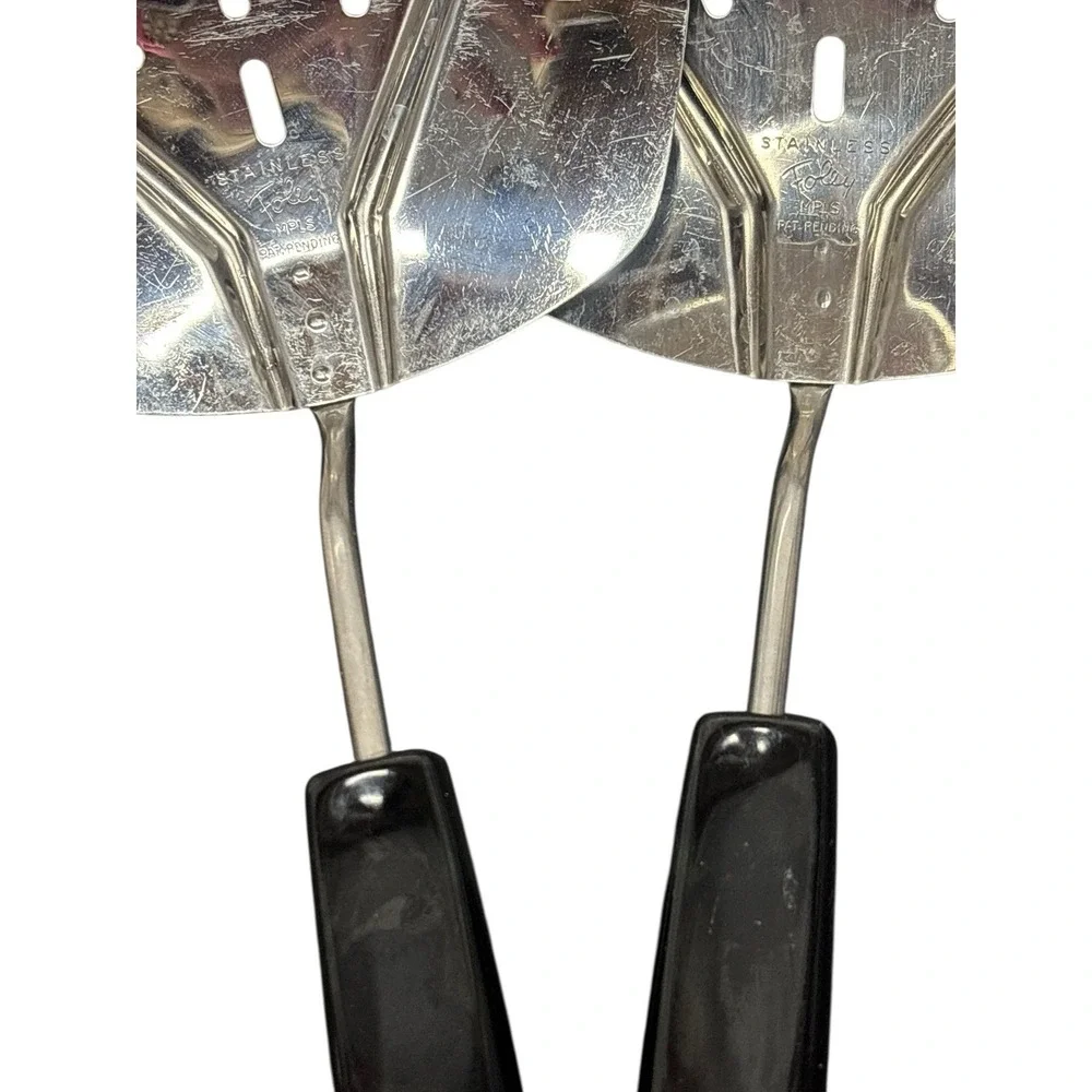 Lot of 2 Vintage Foley Wide Flipper Spatulas | Stainless Steel,‎ Slotted, Curved
